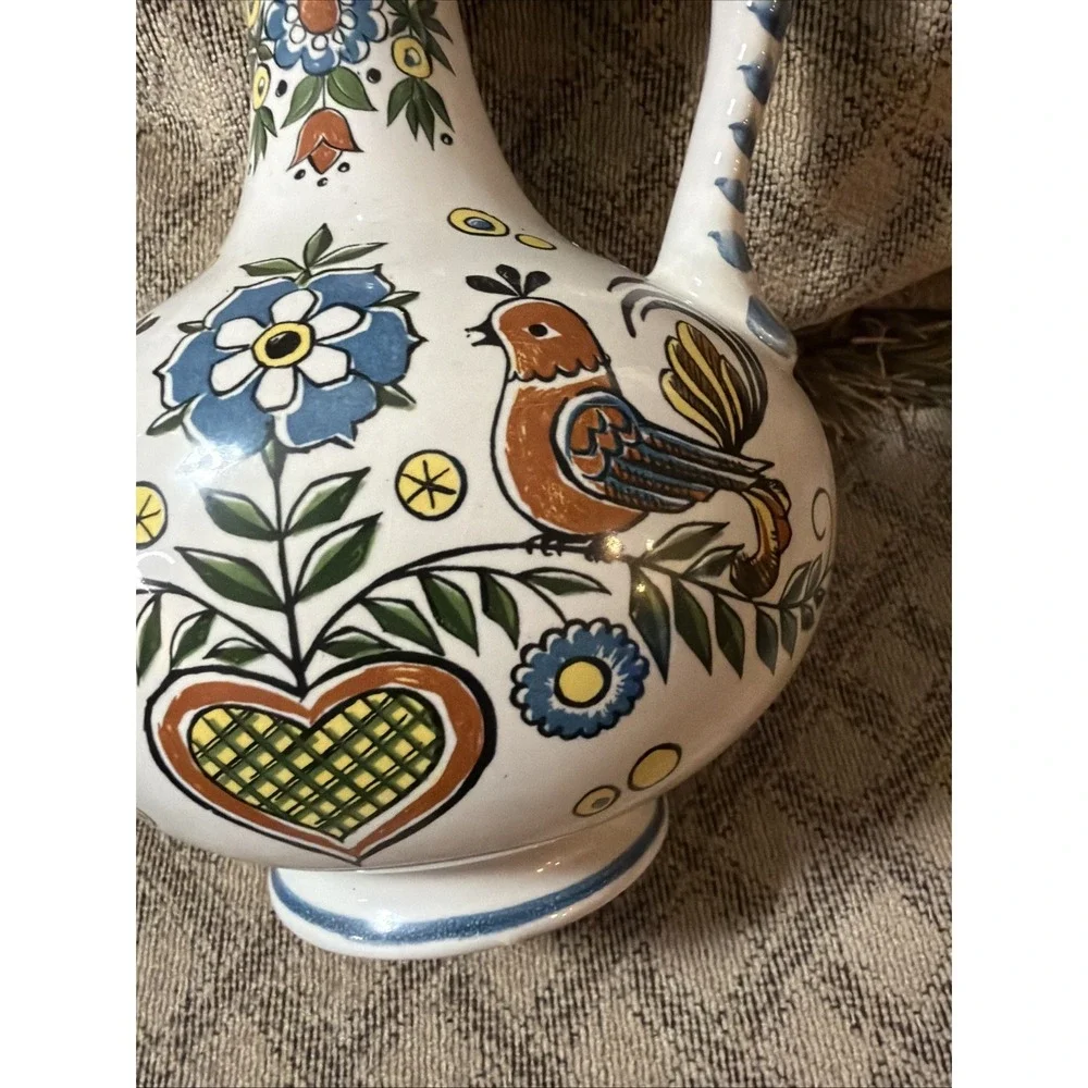 Vintage Decanter West Germany Ulmer Keramik w/Stopper Hand Painted Folk Art 8.5